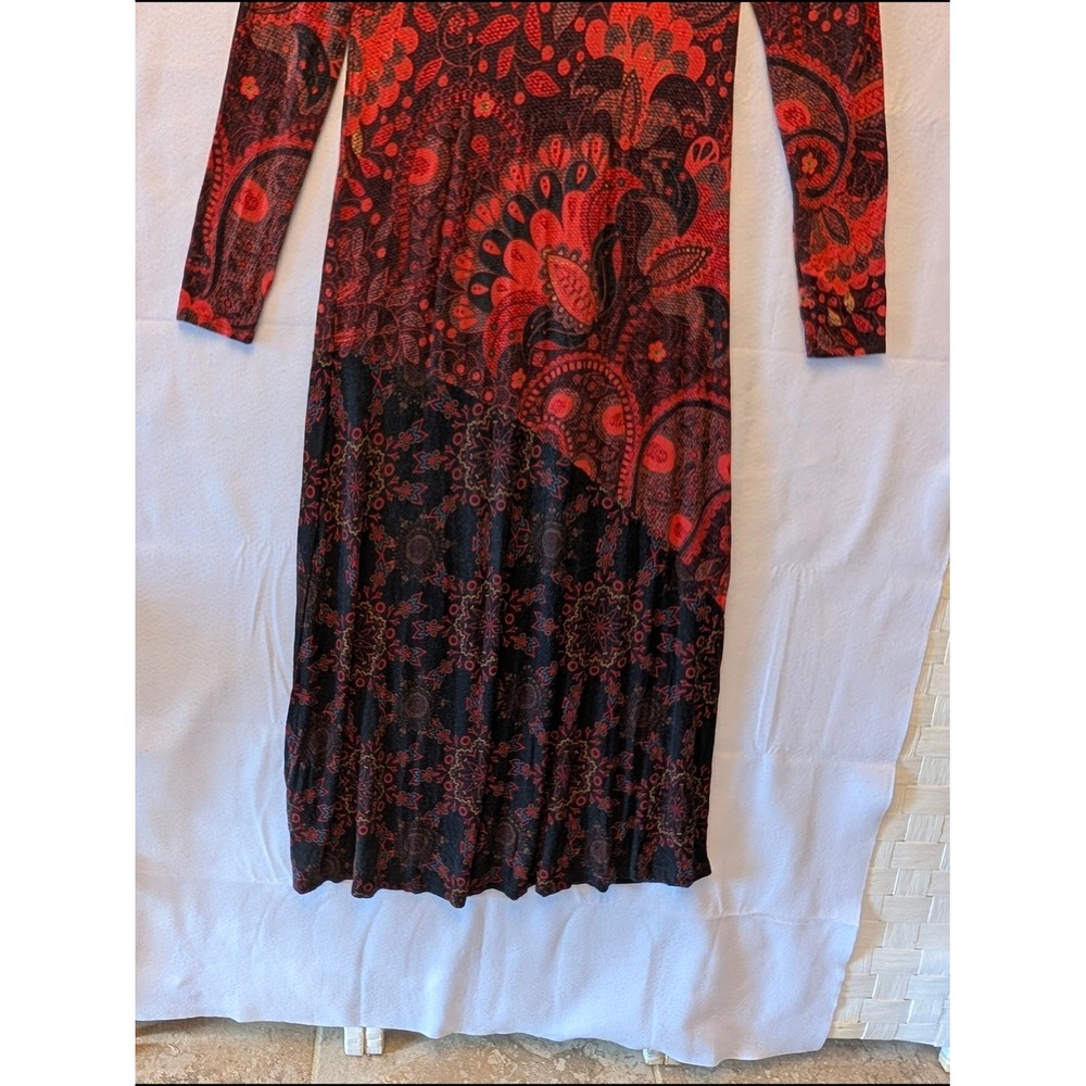 Soft Surroundings Red Black Paisley Floral V-Neck Midi Dress Petite XS 3BN36 - Picture 10 of 12